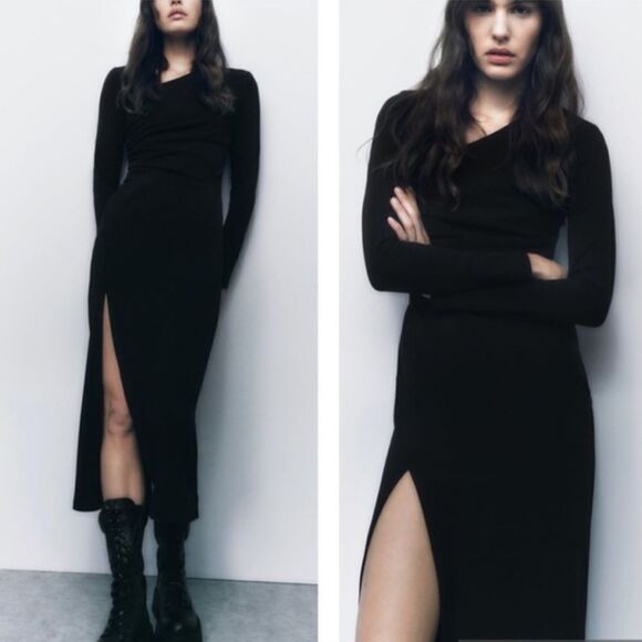 Zara Asymmetric Neck Dress - Picture 1 of 7